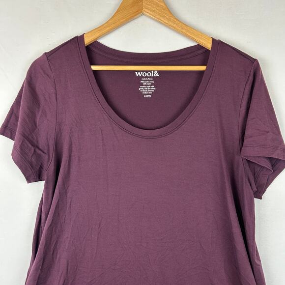 Wool& WoolAnd Maggie Merino Wool Swing Dress Short Sleeve Purple Women's L Long - Picture 2 of 8